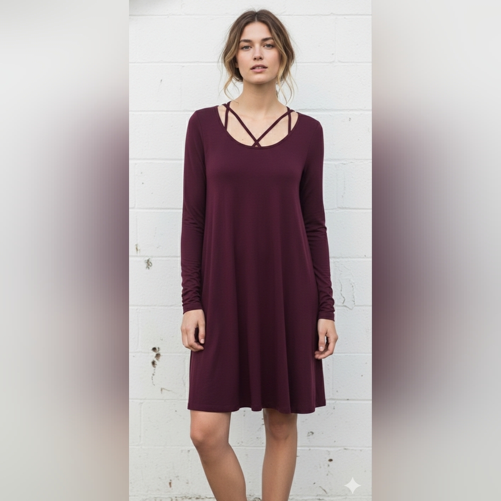 Boutique Maroon Shift Dress Minimalist Lagenlook 1X